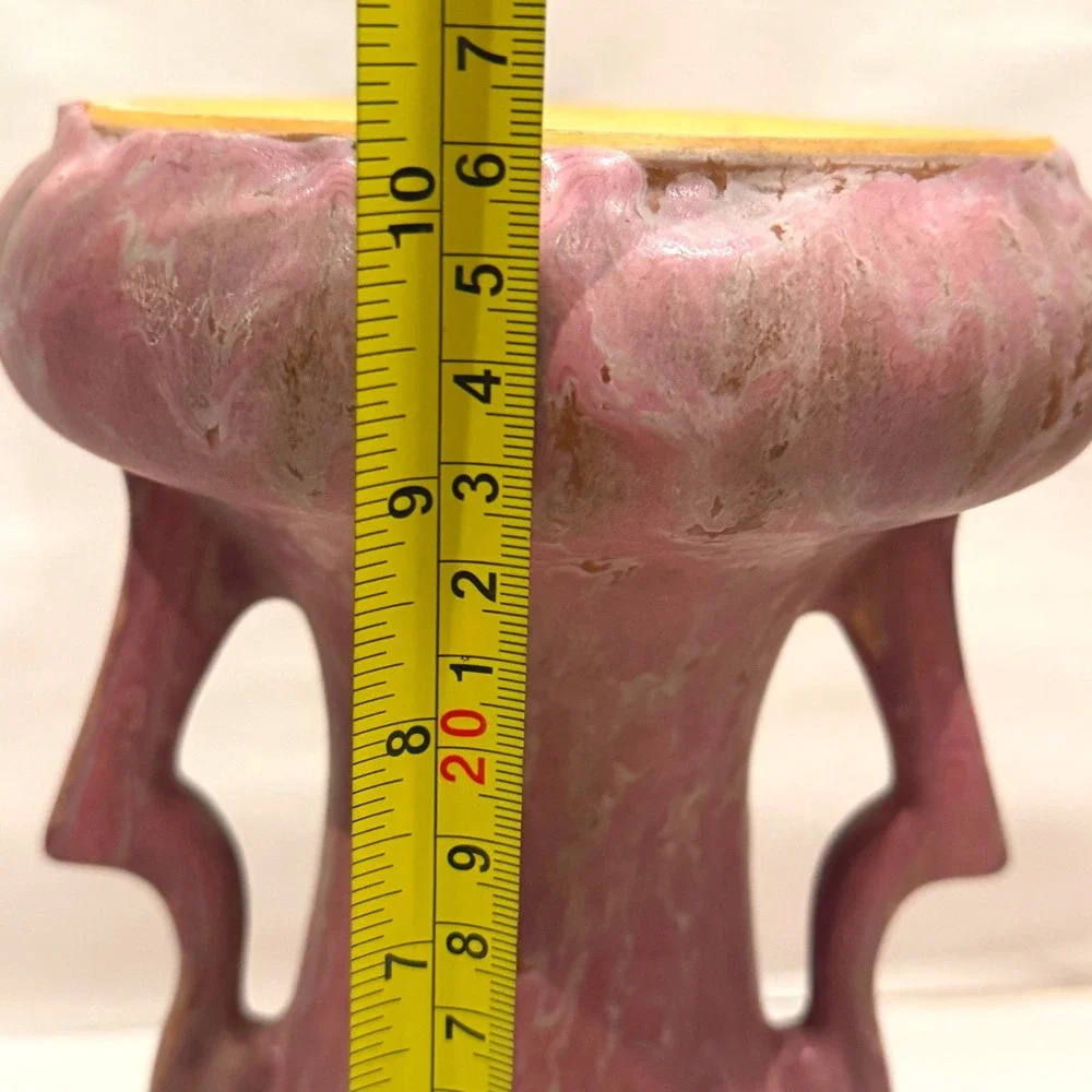 Antique Roseville Carnelian II 316-10 Pink Rose Drip‎ Glaze Vase OG Crayon 1915